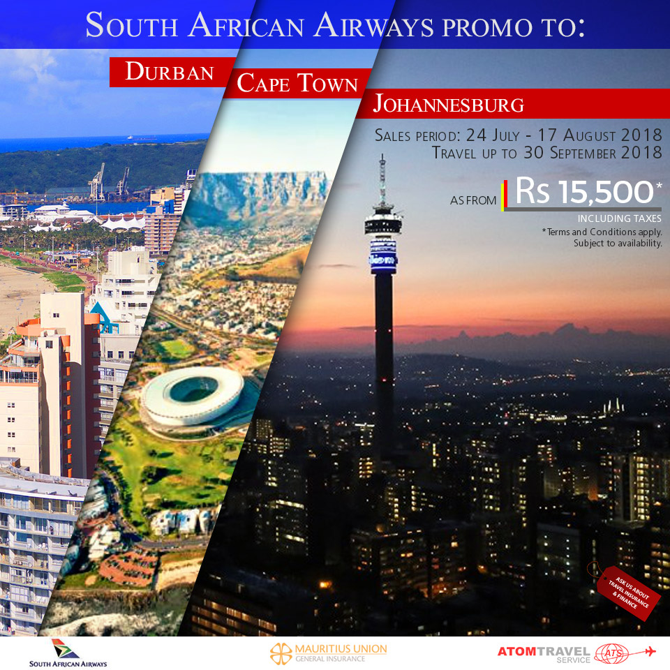 South African Airways Promo - July 2018 - Atom Travel