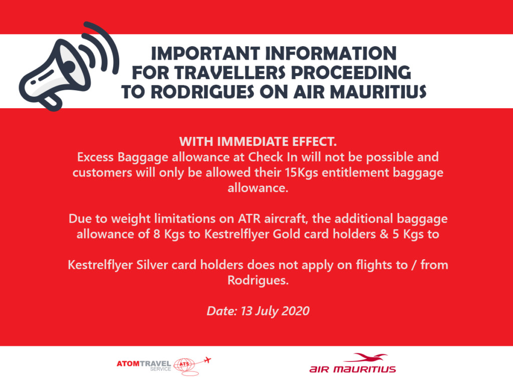 Important Information for travellers proceeding to Rodrigues on Air Mauritius